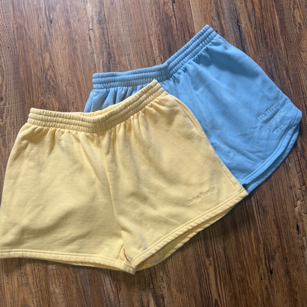 Kittenish Lounge Sweat Shorts Medium Yellow Blue Comfrt Girl Era Luxe Bougie 🔥